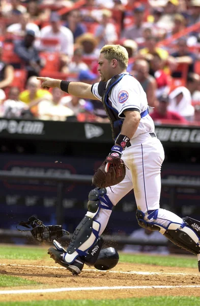 Mike Piazza Hall Fame Catcher Para New York Mets Ação — Fotografia de Stock