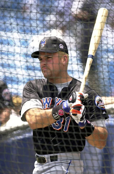 Mike Piazza Catcher Hall Fame Dla New York Mets Działaniu — Zdjęcie stockowe