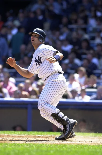 为纽约洋基队在一个常规赛季比赛中的比赛行动 波萨达是一个波多黎各前职业棒球捕手谁打了17赛季在大联盟棒球为纽约洋基队 — 图库照片