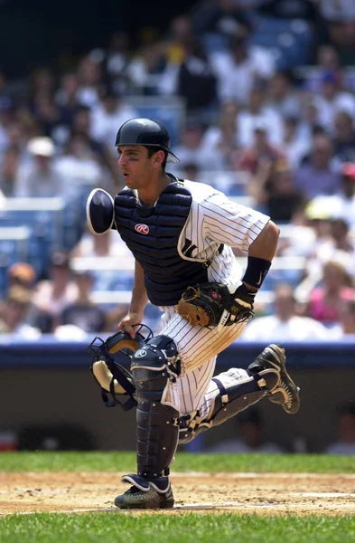 Jorge Posada Chytá New York Yankees Akční Hra Během Pravidelné — Stock fotografie