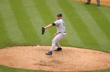 Roger Clemens sürahi için New York Yankees normal sezon oyun sırasında oyun eylem. Roger Clemens, 