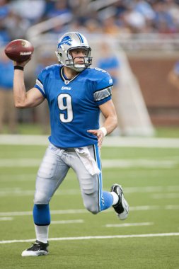 Matthew Stafford oyun kurucu Detroit Lions normal sezon Nfl oyun sırasında oyun eylem için. Oyun kurucu Matthew Detroit Lions için taslak ilk turda ne zaman askere alınmasından 2009 yılından bu yana oynadı.
