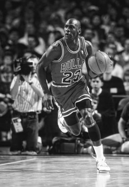 Normal bir oyun sırasında oyun eylem Chicago Bulls için oynayan Michael Jordan Hall of Fame oyuncusu o 15 sezon National Basketball Association Chicago Bulls için oynadı.