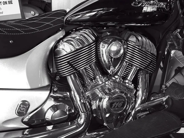Деталь Хромированного Двигателя Мотоцикла Крупным Планом Мотоциклетный Двигатель Двигатель Который — стоковое фото