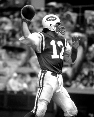 Joe Namath Quarterback New York New York Shea Stadyumu'nda oyun eylem bir normal sezon içinde için. Joe Namath yol onların tek Super Bowl kazanmak 1969 yılında New York.