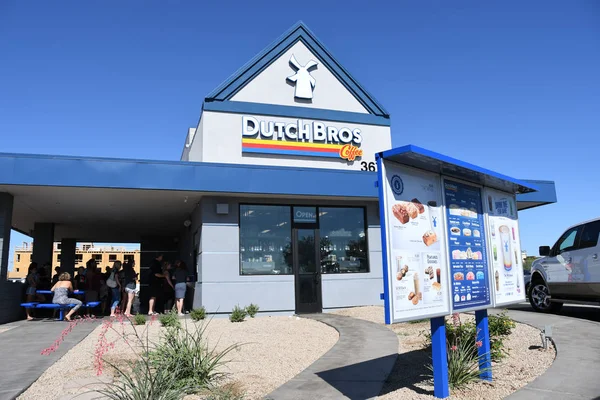 Dutch Bros Coffee chain specializing in all different kinds of coffee. Location of the photo was taken in Gilbert Arizona. — Stock Image Dutch Bros Coffee Chain Specializing All Different Kinds Coffee Location Stock Picture