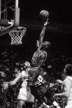 Düzenli bir Nba oyununda oyun eylem Chicago Bulls Michael Jordan Hall Of Fame oyuncu. Michael Jordan eski profesyonel basketbol oyuncusudur. O 15 sezon çekilmeden önce ulusal basketbol liginde oynadı.