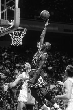 Düzenli bir Nba oyununda oyun eylem Chicago Bulls Michael Jordan Hall Of Fame oyuncu. Michael Jordan eski profesyonel basketbol oyuncusudur. O 15 sezon çekilmeden önce ulusal basketbol liginde oynadı.
