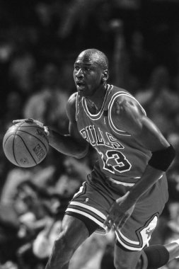 Düzenli bir Nba oyununda oyun eylem Chicago Bulls Michael Jordan Hall Of Fame oyuncu. Michael Jordan eski profesyonel basketbol oyuncusudur. O 15 sezon çekilmeden önce ulusal basketbol liginde oynadı.