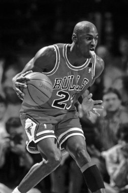 Düzenli bir Nba oyununda oyun eylem Chicago Bulls Michael Jordan Hall Of Fame oyuncu. Michael Jordan eski profesyonel basketbol oyuncusudur. O 15 sezon çekilmeden önce ulusal basketbol liginde oynadı.