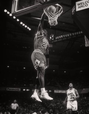 Düzenli bir Nba oyununda oyun eylem Chicago Bulls Michael Jordan Hall Of Fame oyuncu. Michael Jordan eski profesyonel basketbol oyuncusudur. O 15 sezon çekilmeden önce ulusal basketbol liginde oynadı.