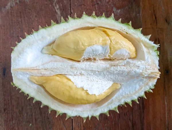 Primer Plano Durian Sobre Fondo Tabla Madera — Foto de Stock