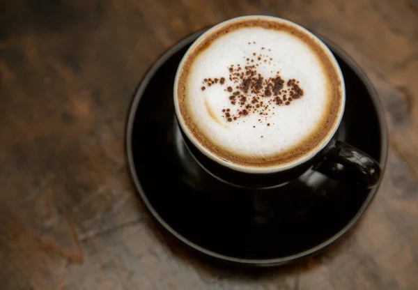 Kopp Kaffe Träbord Bakgrund — Stockfoto