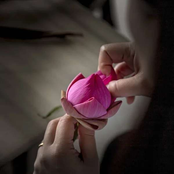Pliage Des Pétales Lotus Fleur Dans Style Thaïlandais Pour Payer — Photo