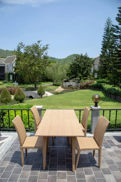 Balcony with dinner table — Stock Photo, Image