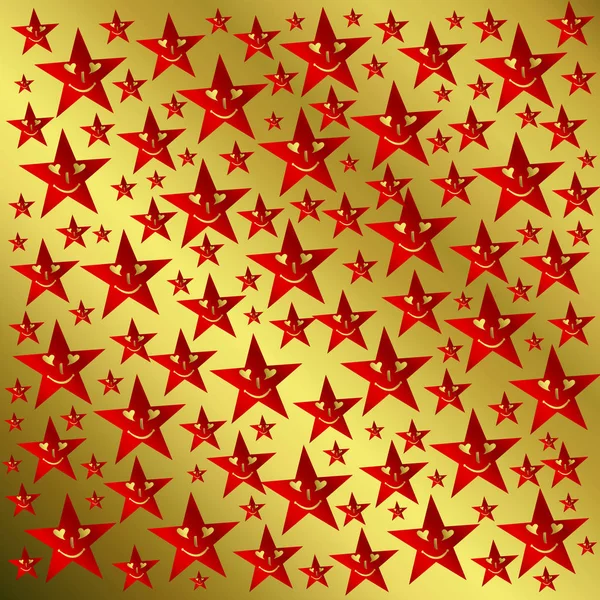 Rood Sterren Gezicht Lachen Glimlach Goud Patroon Kleurrijk Kerstmis Motief — Stockfoto