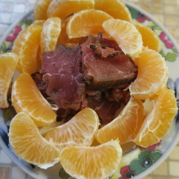 Закрыть Вид Блюдо Мяса Апельсина — стоковое фото