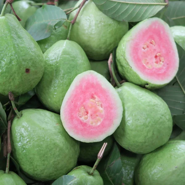 Färsk grön guava med rosa kärna på en marknad i Asien, Vietnam — Stockfoto