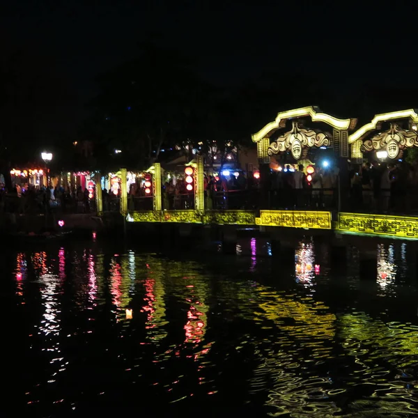 Evening Hoi City Tailors Lampions Beautiful Old Town River Boats — Stock Photo, Image