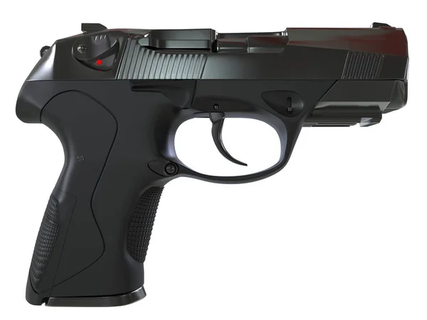 Pistola Semiautomática Moderna Metal Negro Con Empuñadura Goma Negra Vista — Foto de Stock