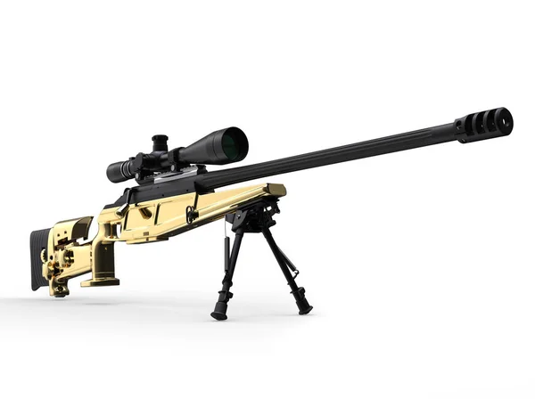 Altın Modern Sniper Tüfeği Önden Görünüm Düşük Açısı Shot — Stok fotoğraf