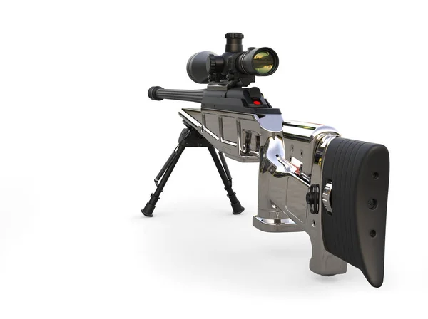 Chrome Piękne Nowoczesne Sniper Rifle Widok Tyłu — Zdjęcie stockowe