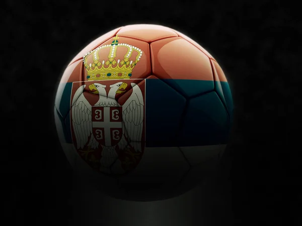 Футбольный Мяч Сербским Флагом Темное Освещение — стоковое фото