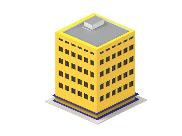 Low Poly Apartment Building Yellow — Stock Photo, Image