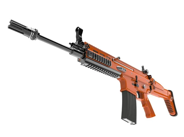 Rifle Asalto Moderno Naranja Metálico Tiro Ángulo Bajo — Foto de Stock