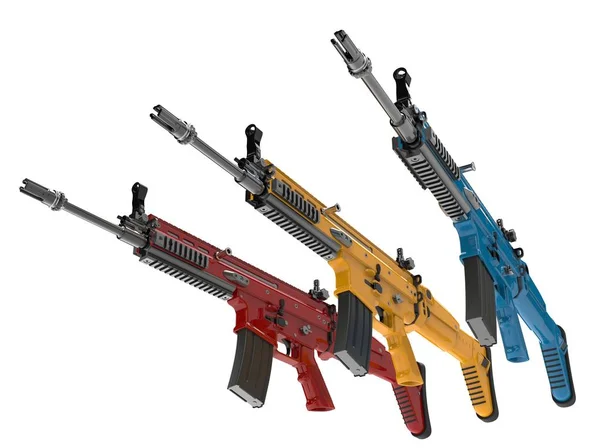 Modern Assault Rifles Primary Colors — Stock Photo, Image