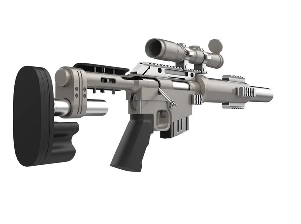 Srebrny Metaliczny Nowoczesne Sniper Rifle Widok Tyłu — Zdjęcie stockowe