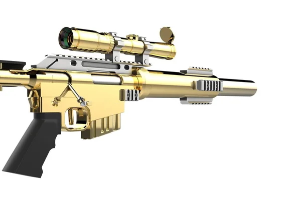 Modern Golden Sniper Rifle Closeup Shot — Stock Photo, Image