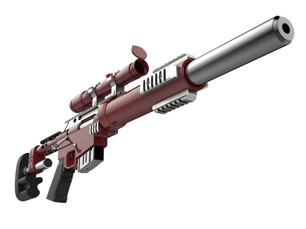 深紅色のモダンな狙撃ライフル ローアングルのショット — ストック写真