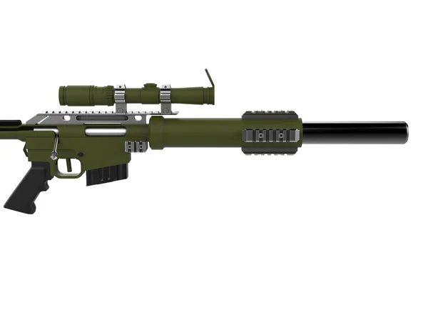 Matowy Zielony Armii Nowoczesne Sniper Rifle Widok Boku — Zdjęcie stockowe