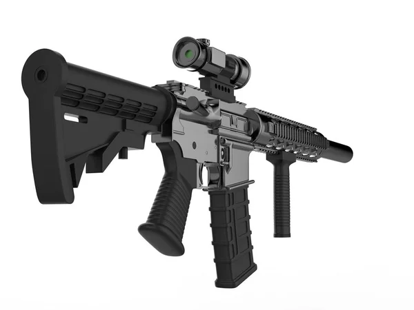 Modern Armé Assault Rifle Låg Vinkel Skott Bakifrån — Stockfoto