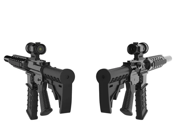 Dois Rifles Assalto Modernos Visão Traseira — Fotografia de Stock