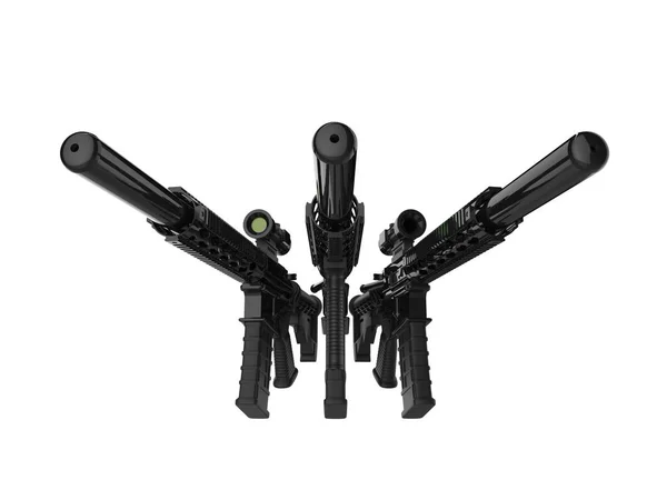 Três Rifles Assalto Modernos Com Silenciadores — Fotografia de Stock