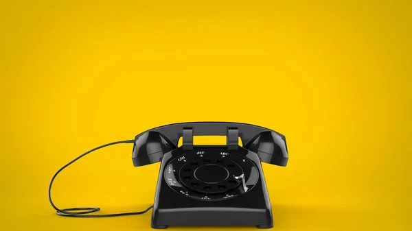 Preto Retro Estilo Telefone Fundo Amarelo — Fotografia de Stock