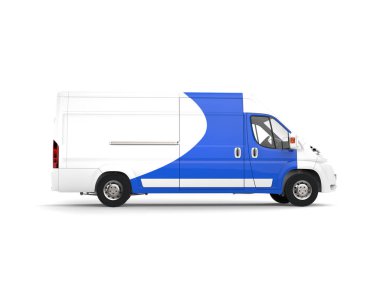 Büyük teslimat van tarafta ve kapı mavi ağaç baskı ile