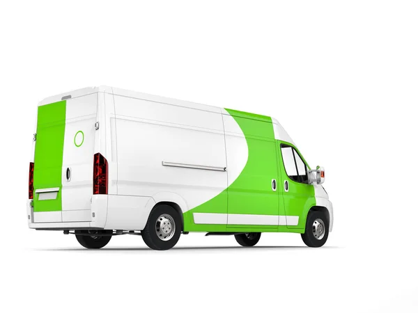 Big White Delivery Van Green Details Tail View — Stock Photo, Image