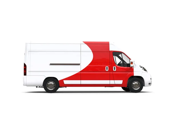 Big white delivery van with red details - side view