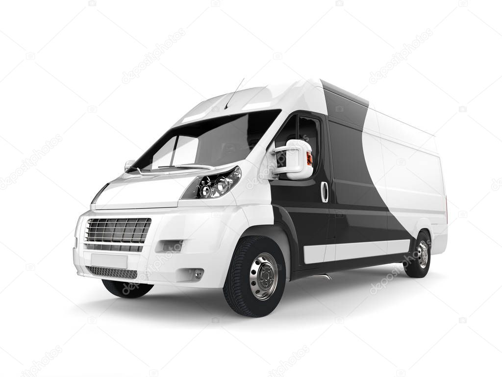 Black and white delivery van