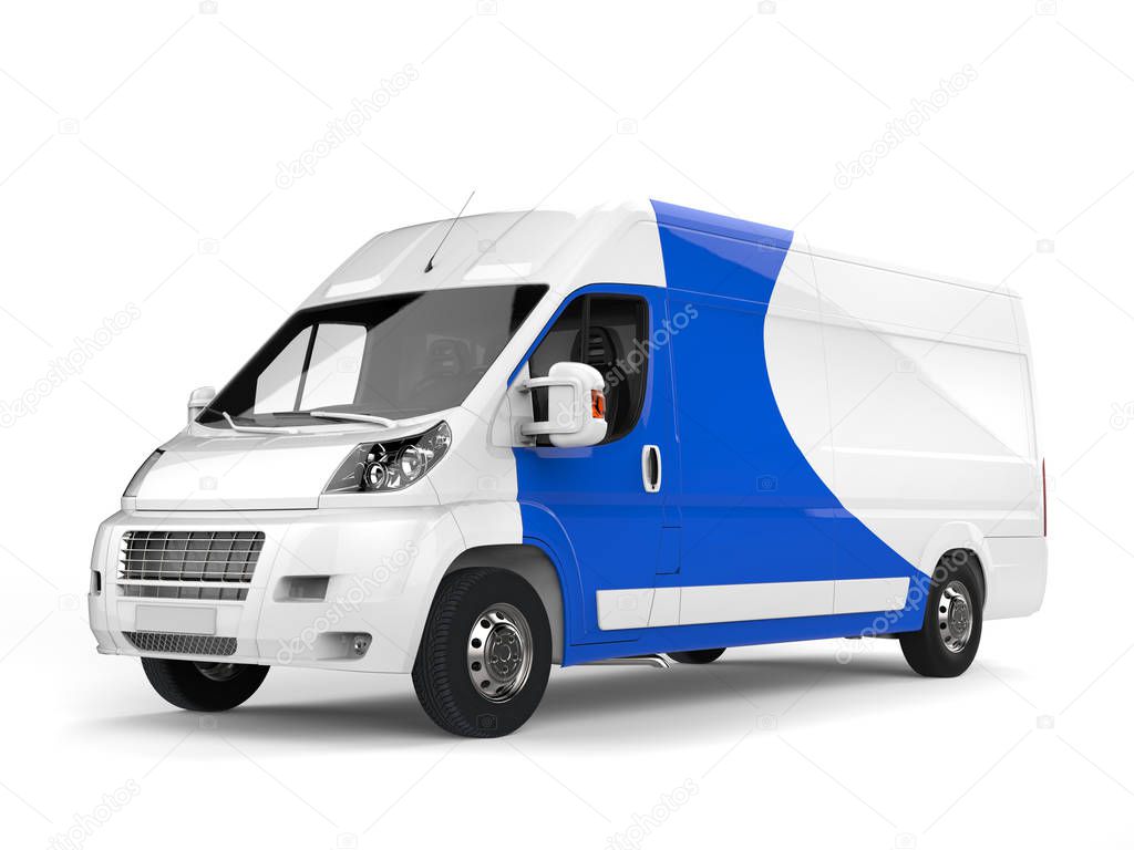 White delivery van with blue details
