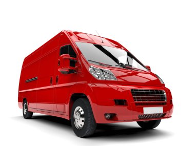 Parlak kırmızı teslimat van - portre vurdu