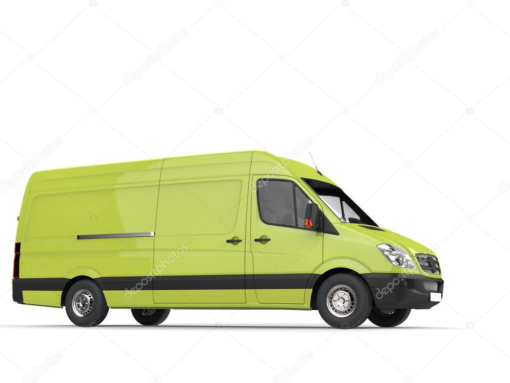 Crazy green delivery van - side view