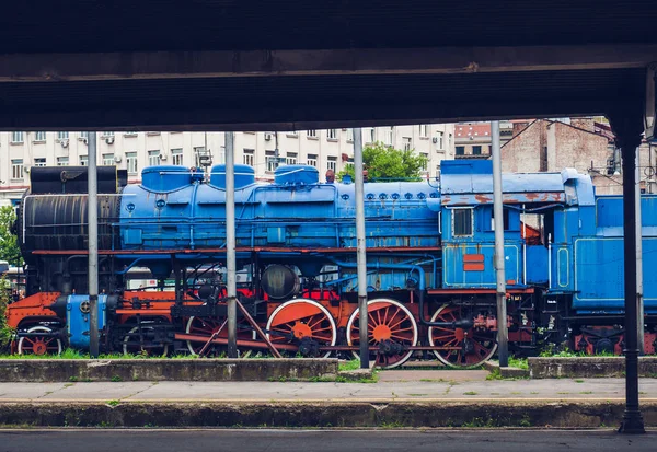 Velha Locomotiva Trem Azul — Fotografia de Stock