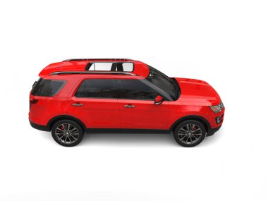 Modern büyük kırmızı Suv - yukarıdan aşağı yan görünüm