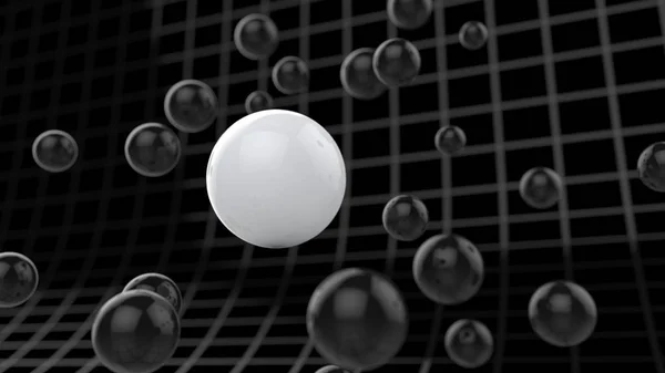 在网络网格周围漂浮的球形粒子 — 图库照片