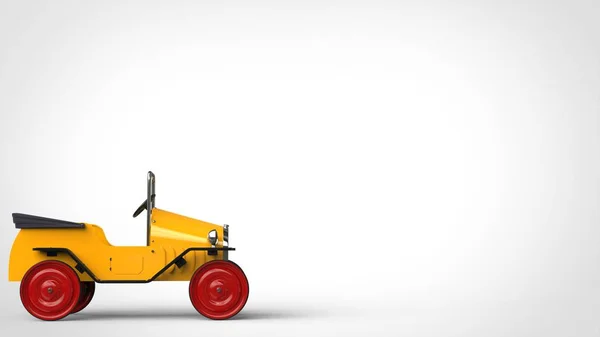 Sarı Vintage Oyuncak Araba Kırmızı Tekerlekli Yan Görünüm — Stok fotoğraf
