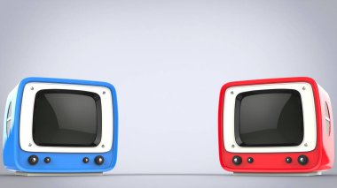 Kırmızı ve mavi vintage tarzı televizyon setleri